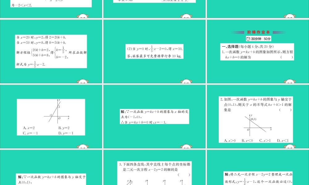 版八年级数学下册 第十九章 一次函数 19.2 一次函数 19.2.3 一次函数与方程、不等式训练课件 (新版)新人教版 课件