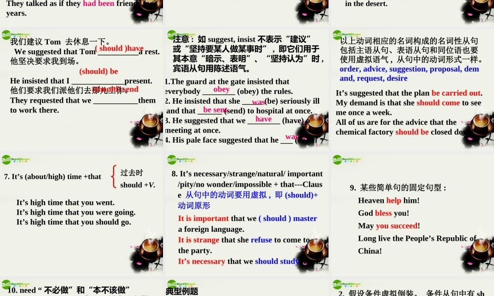 高中英语 Unit 2 Poems Grammar Subjunctive Mood课件 新人教版选修6 课件
