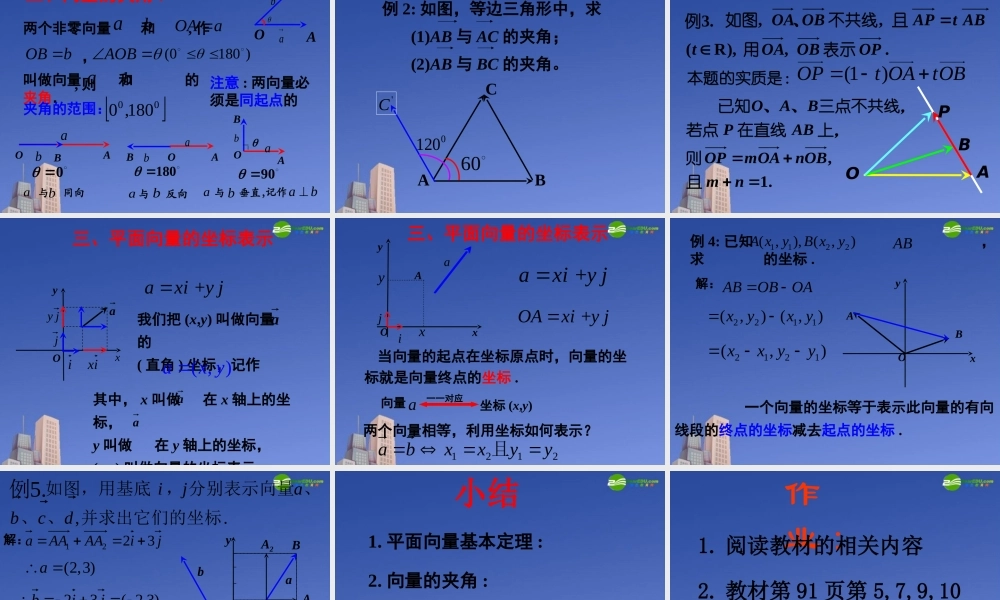 高中数学 23平面向量基本定理及坐标运算课件 新人教A版必修4 课件
