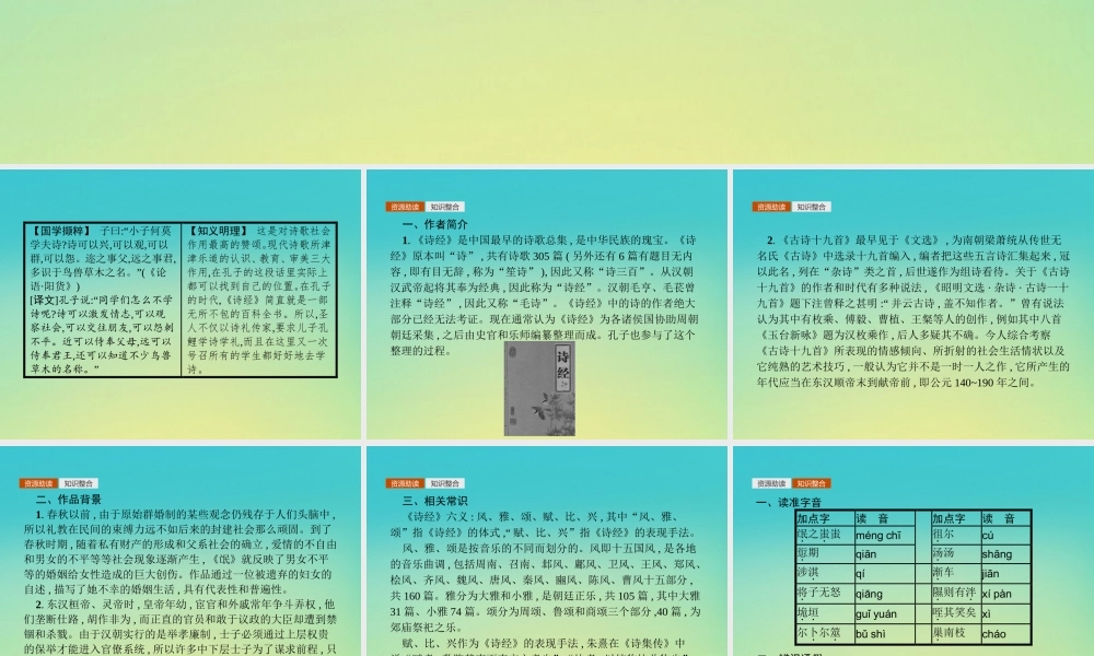 高考语文第3单元关照女性命运6古诗二首知识整合重难探究课件鲁人版必修3 课件