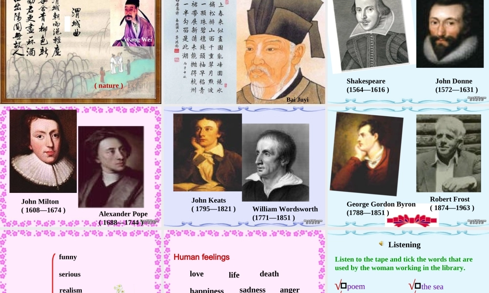 高二英语Unit4 A Garden of Poems Warming up and listening 人教版 课件