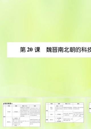 秋七年级历史上册 课时知识梳理 第4单元 三国两晋南北朝时期 政权分立与民族交融 第魏晋南北朝的科技与文化课件 新人教版 课件