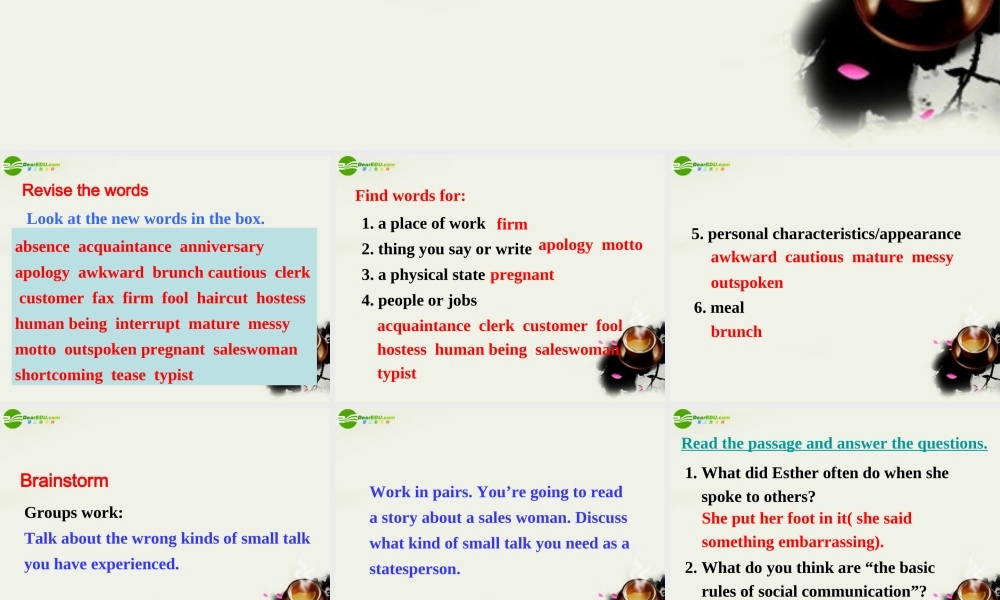 高中英语 Module1(Small Talk)Reading and Vocabulary课件6 外研版选修6 课件
