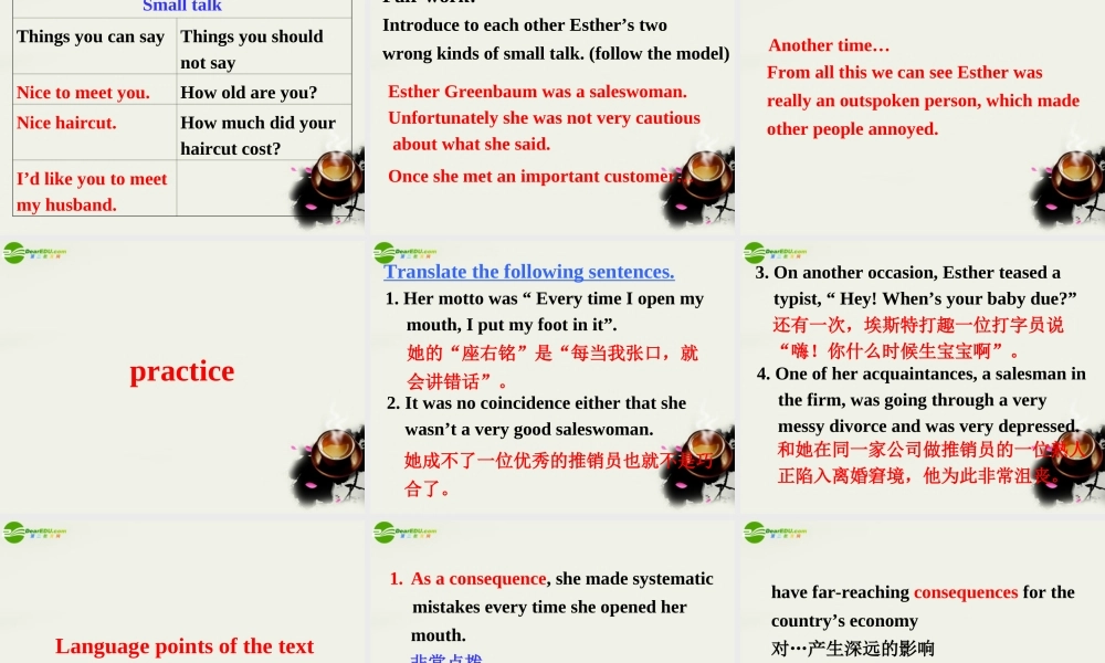 高中英语 Module1(Small Talk)Reading and Vocabulary课件6 外研版选修6 课件