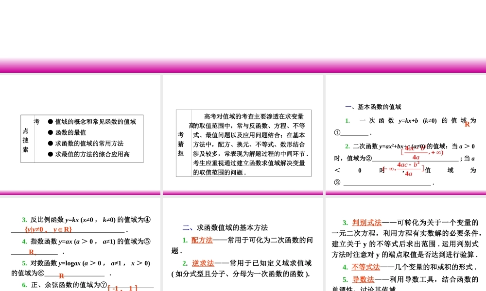 高考数学第一轮总复习 2.3函数的值域(第1课时)课件 理 (广西专版) 课件
