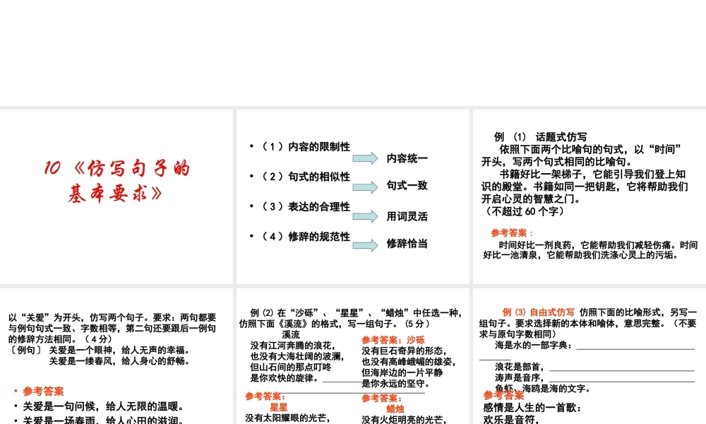 高中语文高考复习(语句)专题系列课件10(仿写句子的基本要求)人教版 课件