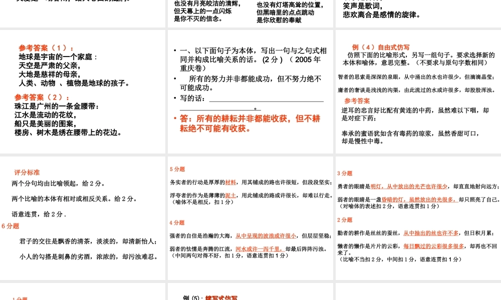 高中语文高考复习(语句)专题系列课件10(仿写句子的基本要求)人教版 课件