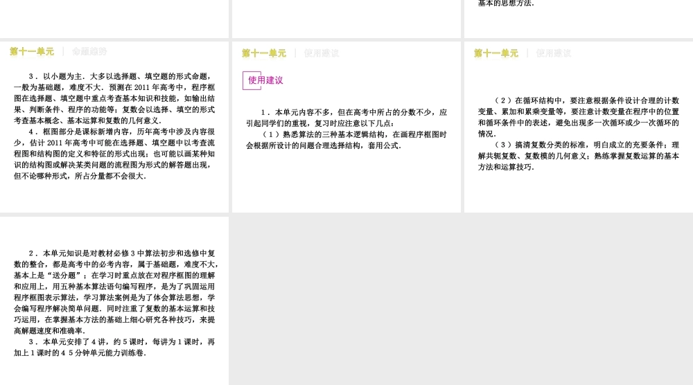 高三数学 第11单元 算法初步与复数知识框架复习课件 文 北师大版 课件