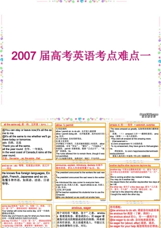 高考英语考点难点二 新课标 人教版 试题