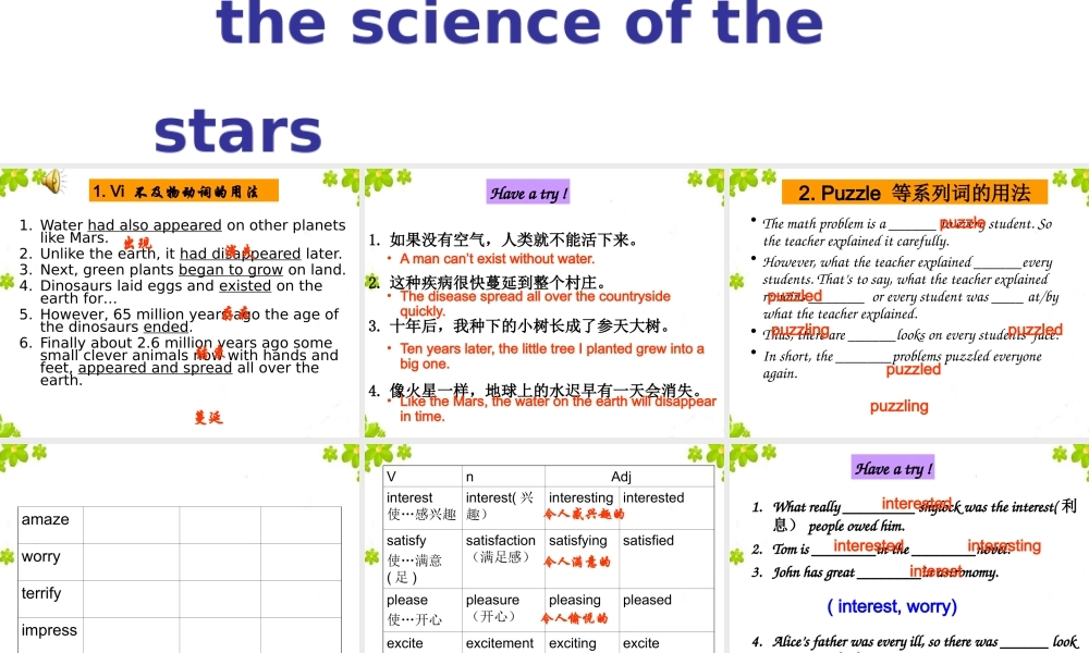 高中英语：Book 3 Unit 4 Astronomy_the science of the stars  lauguage points课件新人教版必修3 课件