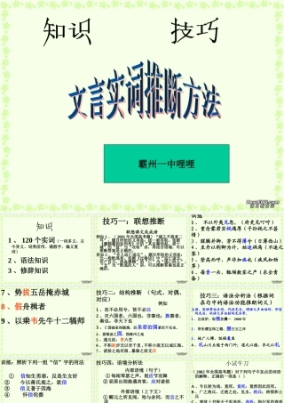 高考语文文言实词推断方法课件 新课标 人教版 课件