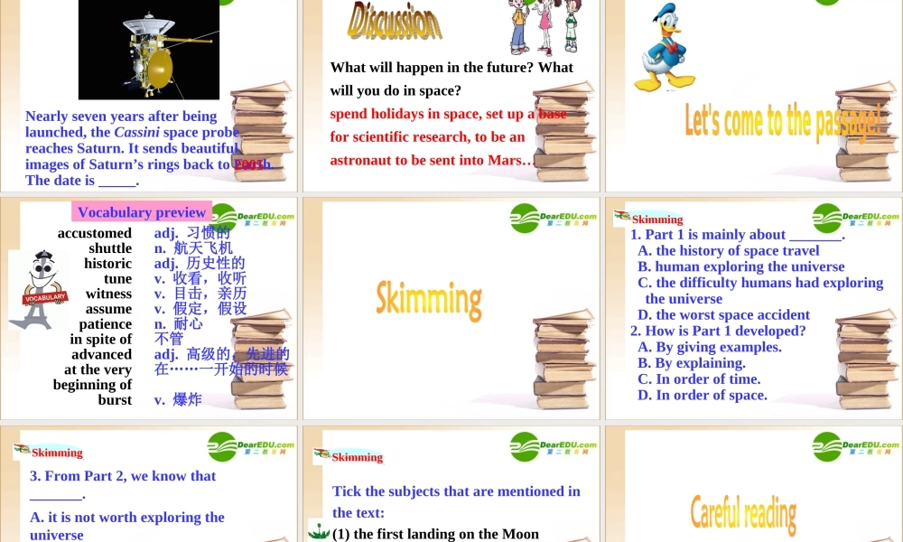 高三英语：Module 5(The Conquest of the Universe-Warm up & Reading and Vocabulary)测试课件(外研版选修8) 课件