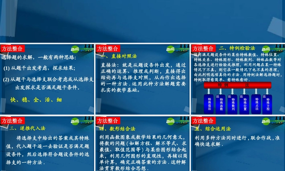 湖南师大 高三数学 专题十二第一讲选择题、填空题的解题策略复习课件 文 课件