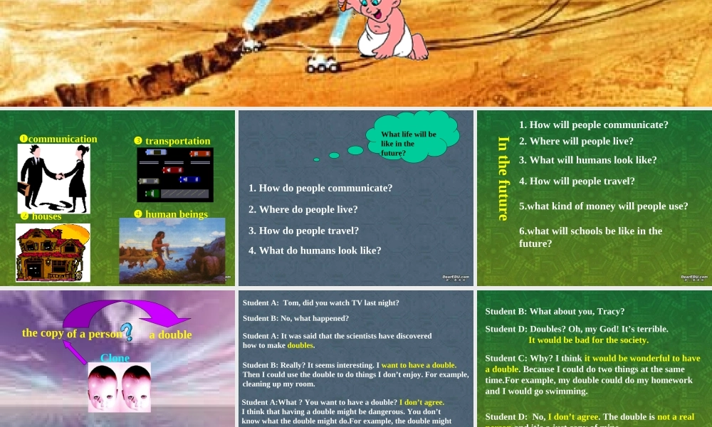 演示文稿1 安徽省高二英语Unit6 life in the future课件(含ppt,视频文件)人教版 安徽省高二英语Unit6 life in the future课件(含ppt,视频文件)人教版