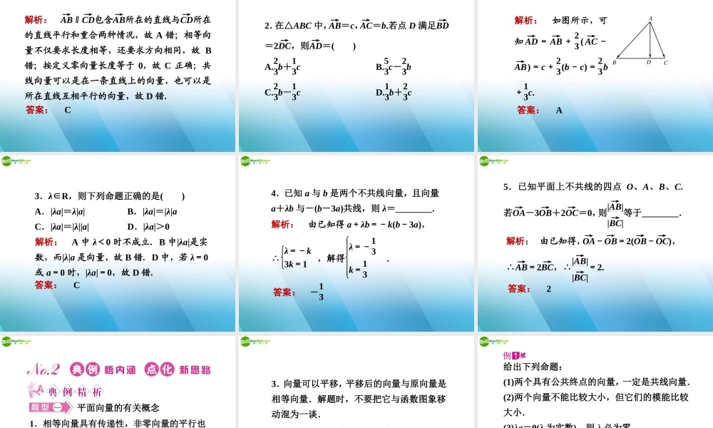 高三数学一轮复习 第四章 第1课时 平面向量的概念及其线性运算课件 理 新人教A版 课件