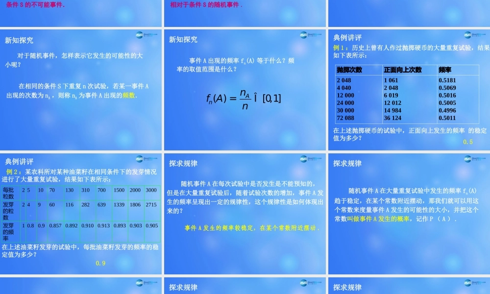 高中数学 311 随机事件的概率课堂教学课件2 新人教A版必修3 课件