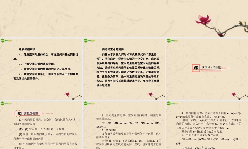 高考数学总复习 9.5空间向量及其运算精品课件 文 新人教B版 课件