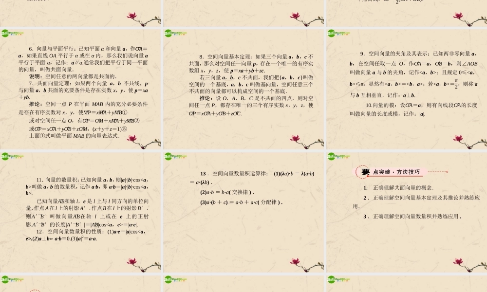 高考数学总复习 9.5空间向量及其运算精品课件 文 新人教B版 课件