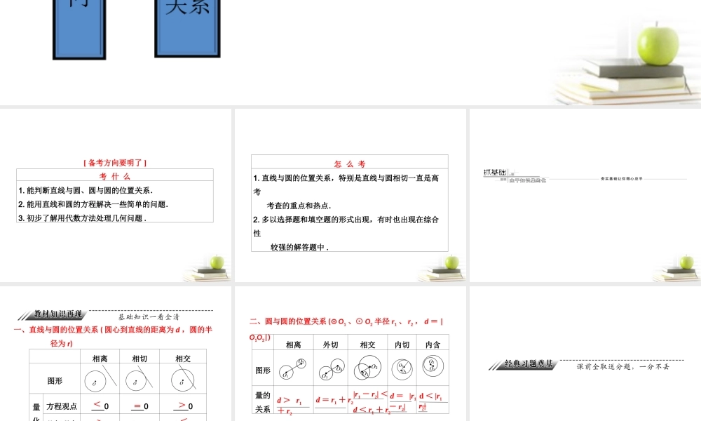 高考数学 第八章第四节直线与圆、圆与圆的位置关系课件 新人教A版 课件