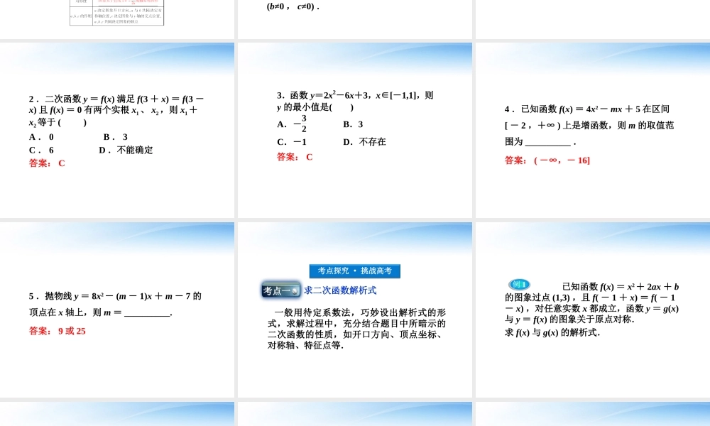 高考数学总复习 第2章§2.5二次函数精品课件 大纲人教版 课件