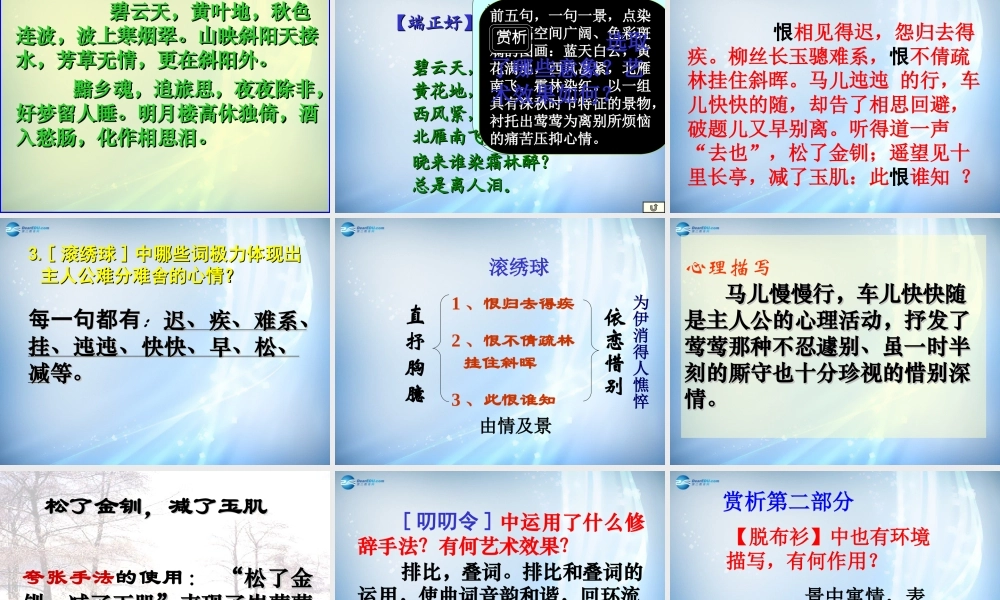 高中语文 第二专题(长亭送别)2课件 苏教版必修5 课件