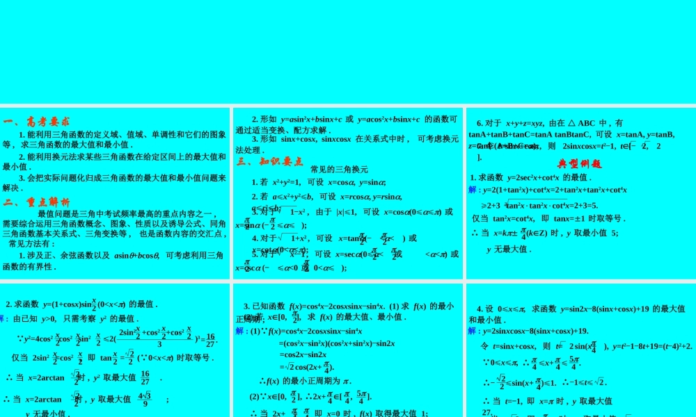 高考数学专题复习精课件—28三角函数的最值 课件