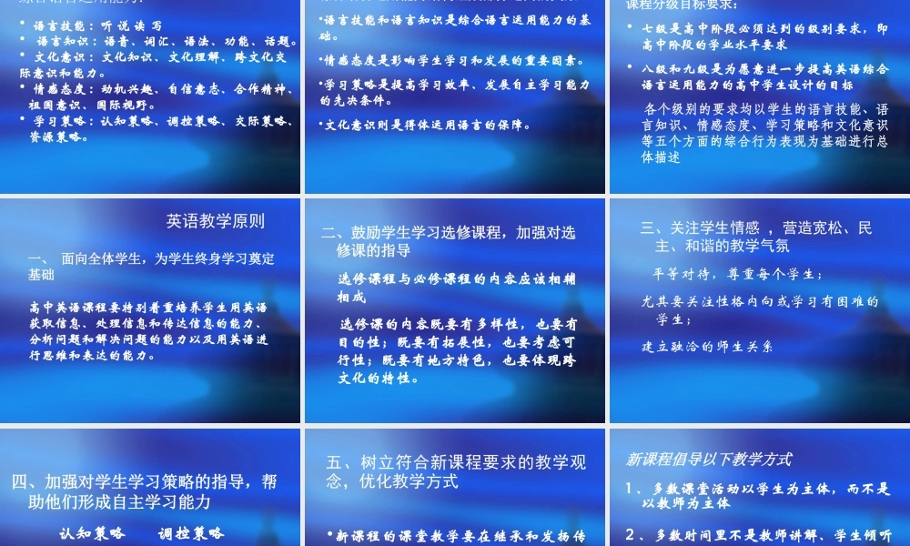 高中课程设置及英语教学课件必修一 课件