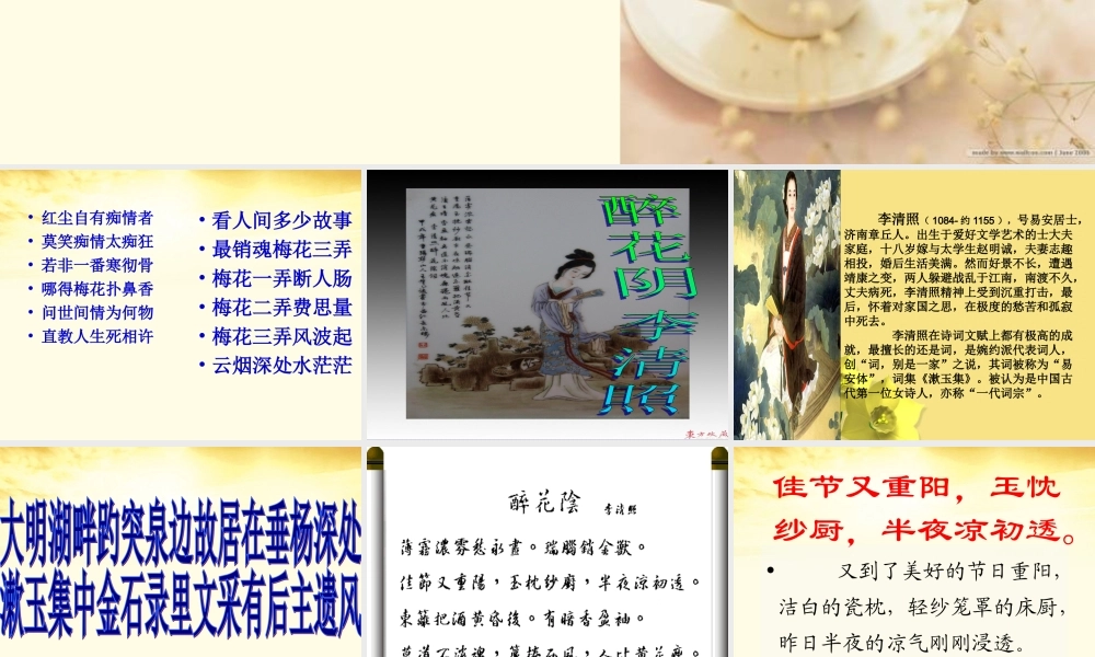 高中语文(醉花阴 薄雾浓云愁永昼)课件 新人教版必修4 课件