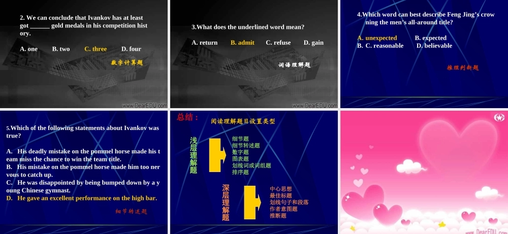 高中英语阅读课专题讲座Gymnastics 人教版 课件