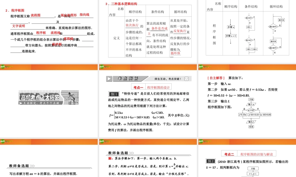 高考数学 第九章第四节 算法与程序框图课件 新人教A版 课件