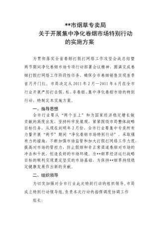 清理整顿市场专项行动实施方案