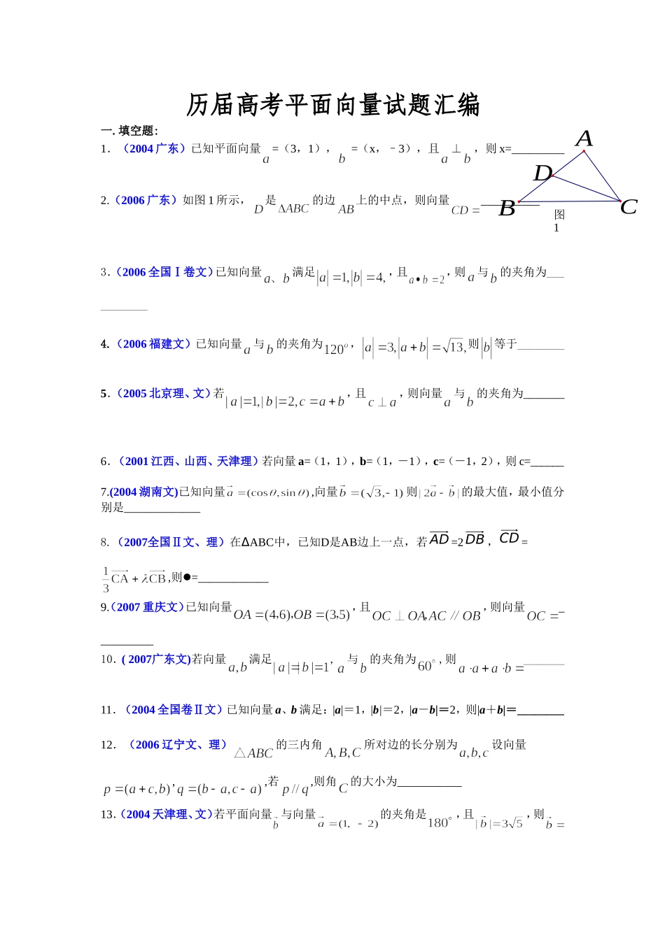 历届高考平面向量试题汇编_第1页