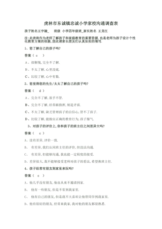 忠诚小学家校沟通调查表