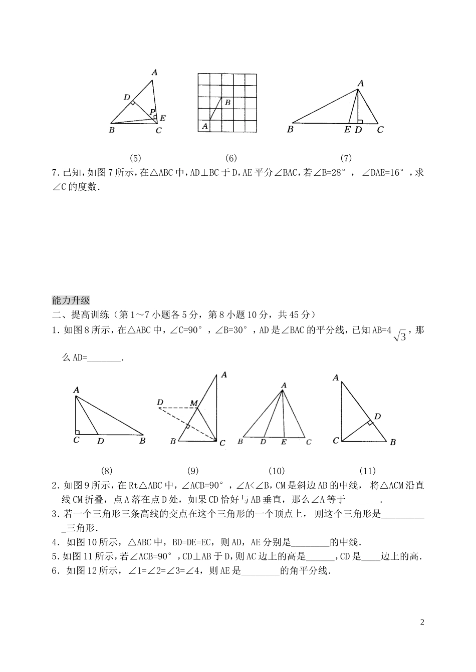 《三角形的中线、角平分线》练习题_第2页