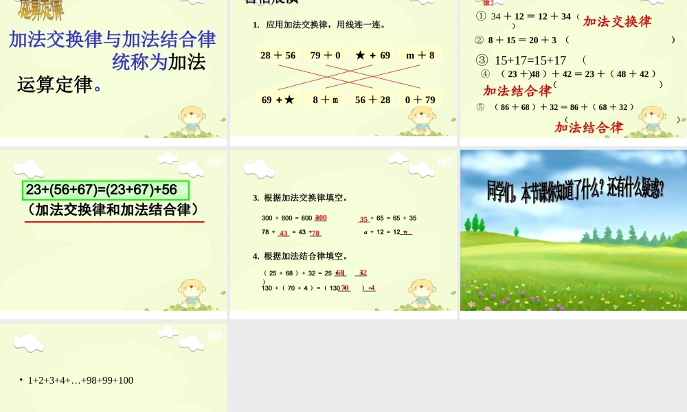 小学数学2011版本小学四年级加法交换律和结合律-(2)