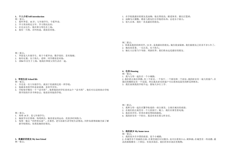 中考口语话题简述_第1页