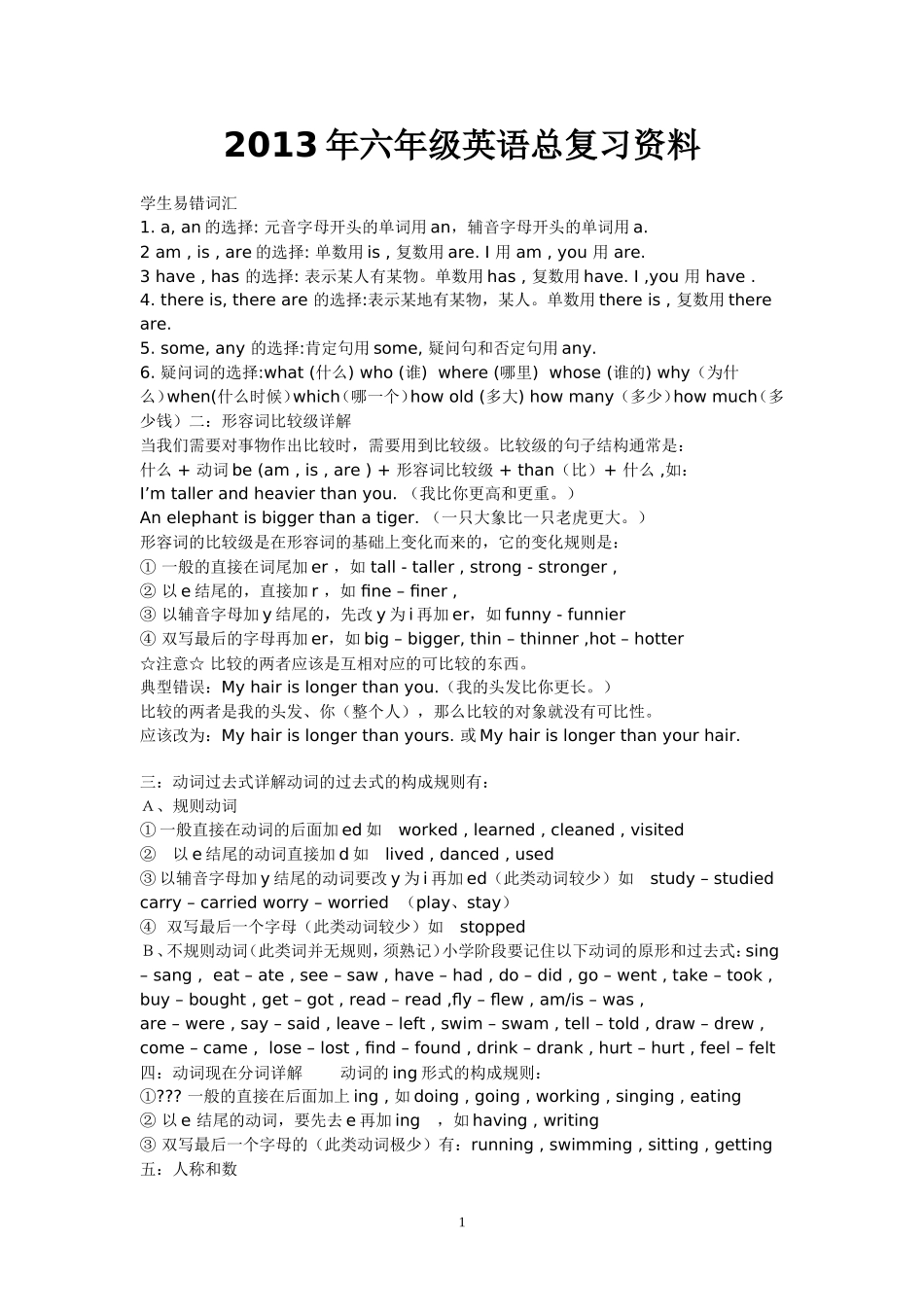 2013年六年级英语总复习资料_第1页