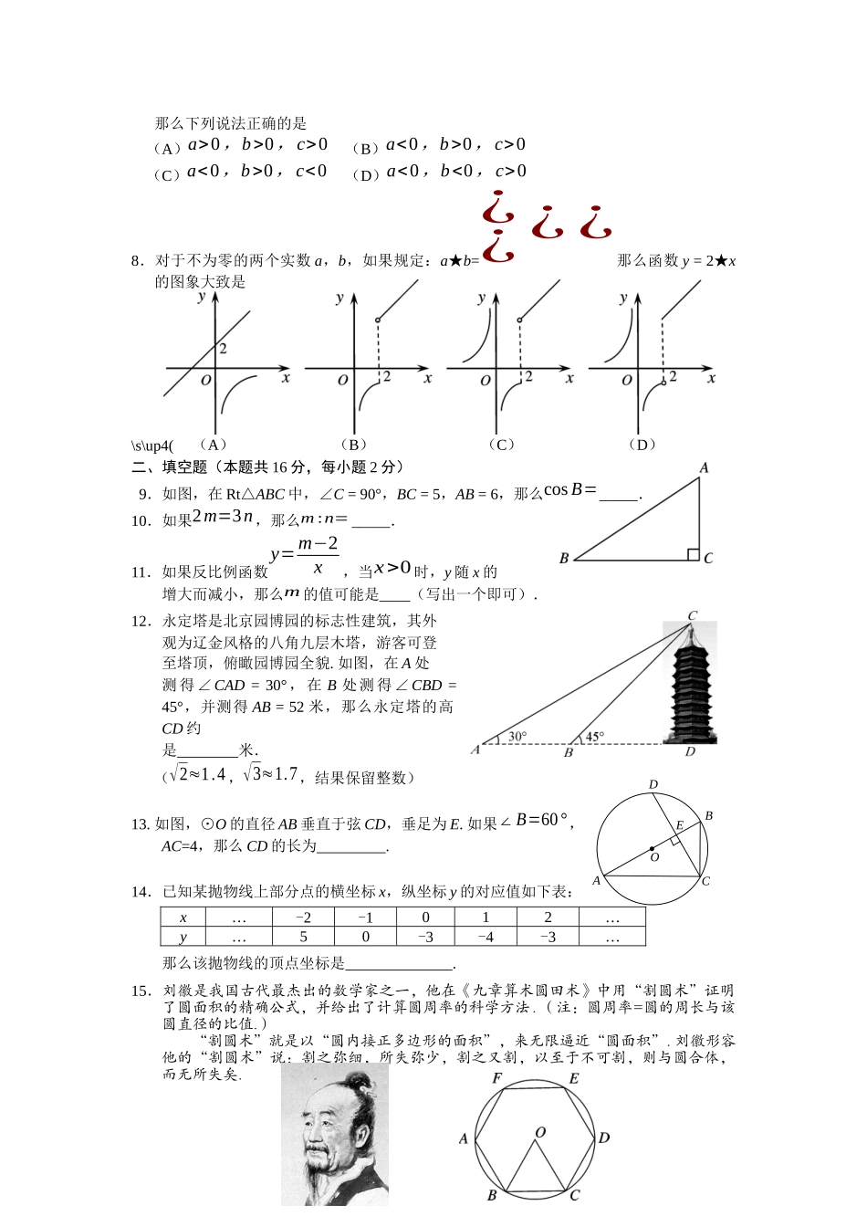 2019年丰台区初三数学期末试卷_第2页