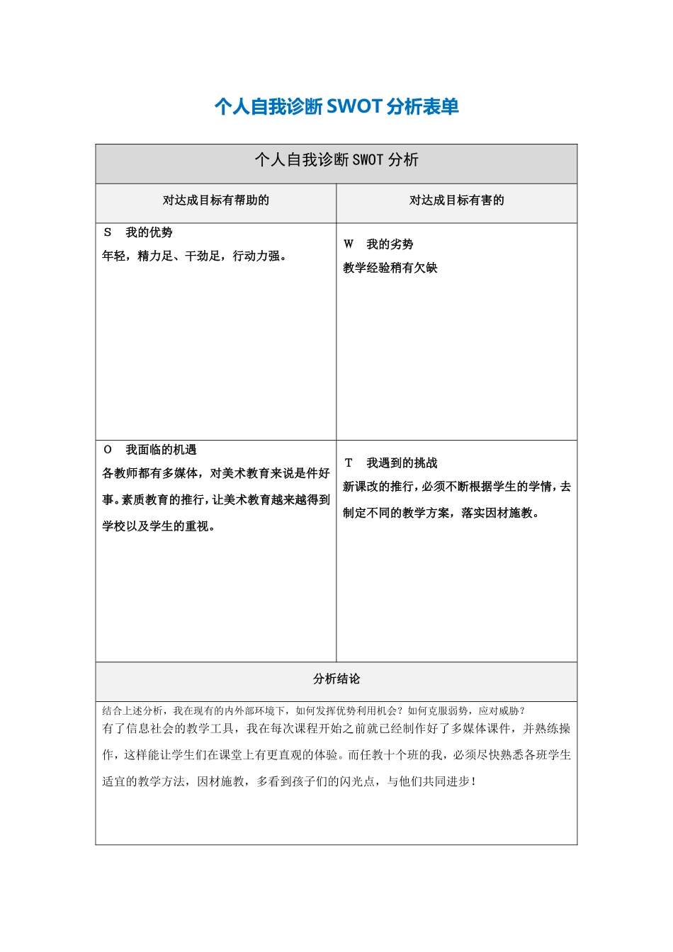第一步骤所需文档：个人自我诊断SWOT分析表-(3)_第1页