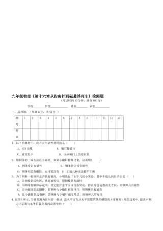 〖初三★物理〗九年级物理从指南针到磁悬浮列车同步练习题