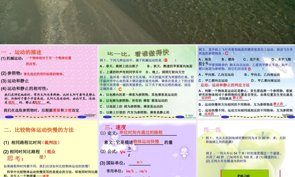 第一章 运动的描述 速度与平均速度 浙教版 课件