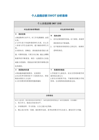 个人自我诊断SWOT分析表田艳霞