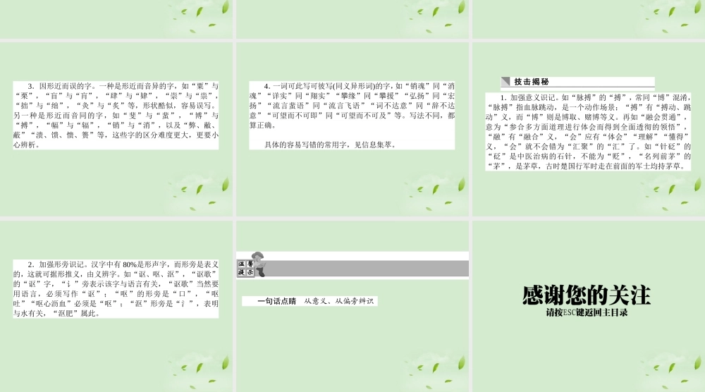 高考语文第一轮总复习 第一模块 考点2 识记并正确书写现代常用规范字课件