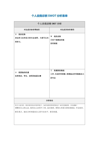 李玉英自我诊断SWOT分析表
