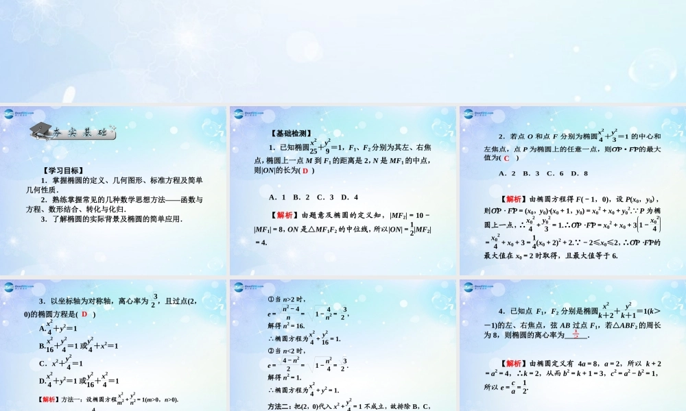高考数学一轮总复习 9.66 椭圆课件 理 课件