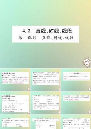 秋七年级数学上册 第四章 几何图形初步 4.2 直线、射线、线段 第1课时 直线、射线、线段习题课件 (新版)新人教版 课件