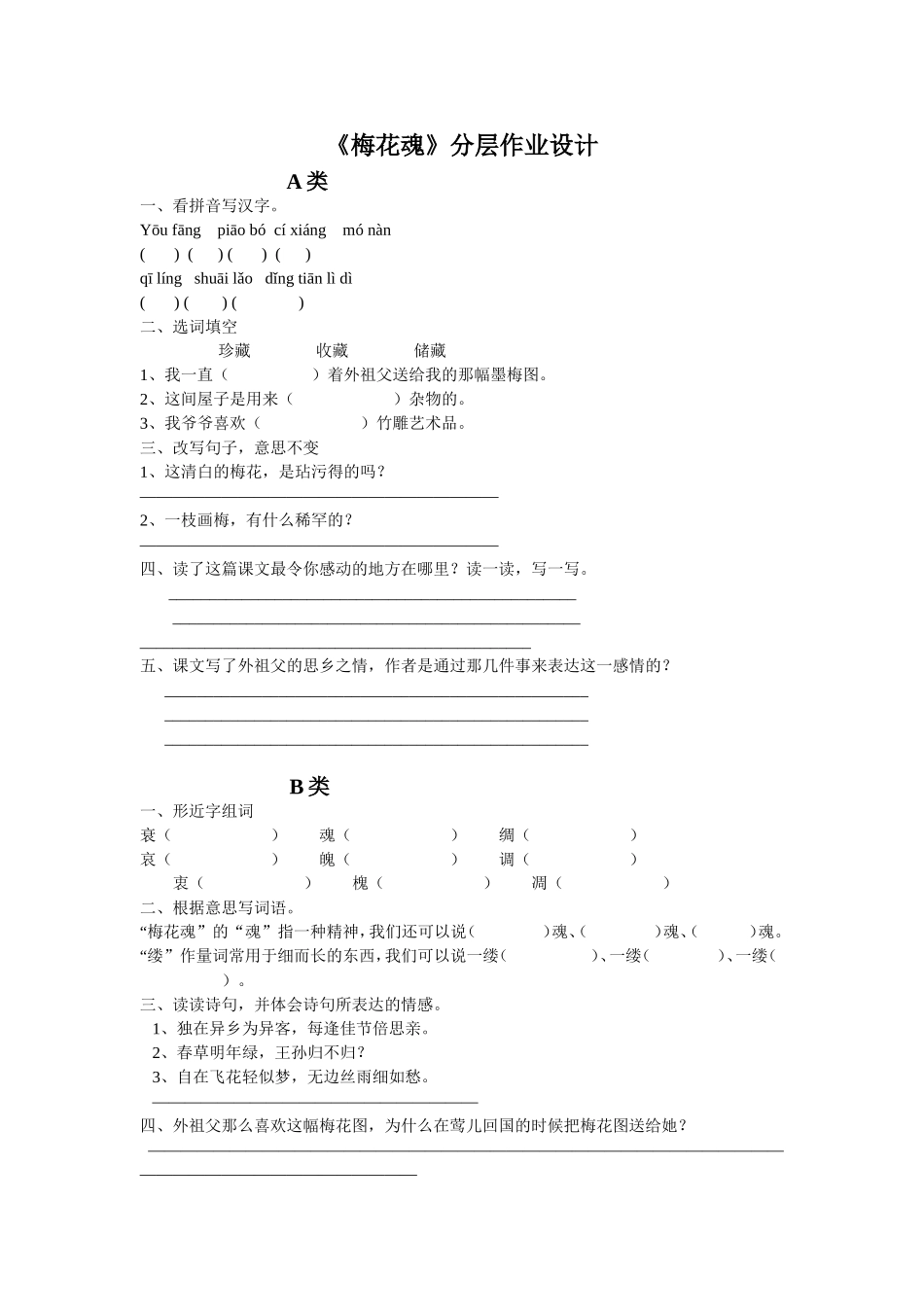 《梅花魂》分层作业设计_第1页