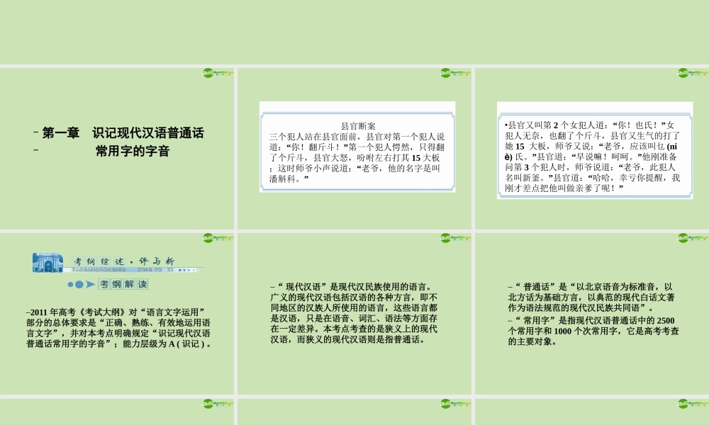高考语文一轮复习讲义 识记现代汉语普通话常用字的字音课件