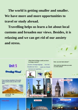 高中英语(unit5 Warming up and Listening)教学课件 新人教版选修7 课件