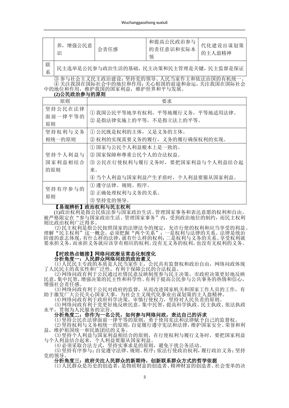 高考政治二轮父子《政治生活》核心资料_第3页